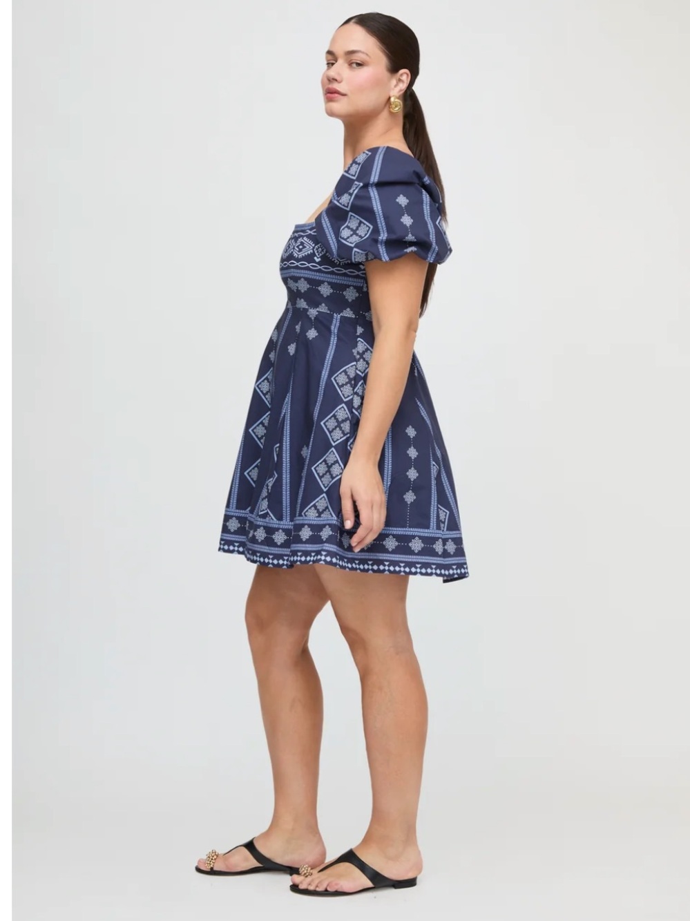 Hill House Home The Matilda Mini Dress in Navy Diamond Batik Navy White XL - Picture 6 of 10